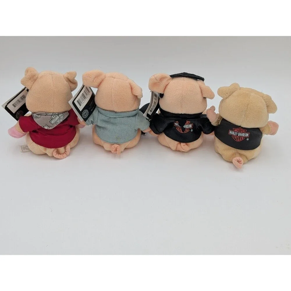 Lot of 4 Harley‑Davidson Hog Pig Plush Biker Pigs Vintage Plush